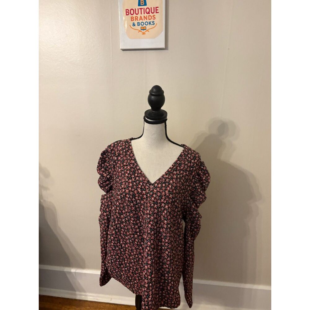 LOFT Floral Puff Sleeve Blouse Size XL Spring Summer Top